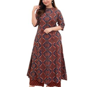 Women’s Cotton Blend Straight Printed Kurta with Palazzo