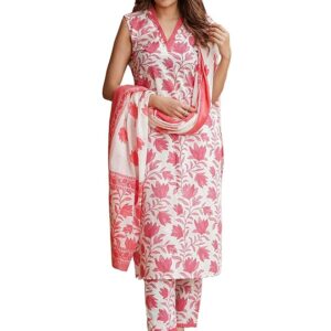 Women’s Rayon Blend Printed Straight Kurta with Pant & Dupatta