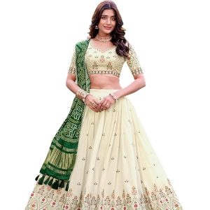 Khadi Cotton Lehenga Choli with Sequins & Thread Embroidery