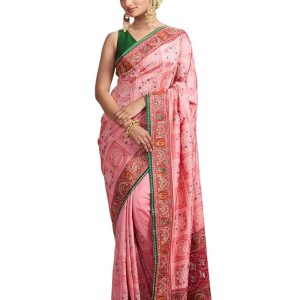 MOHEY Women's Art Silk Stone Work, Thread Work, Zari Saree with Blouse Piece